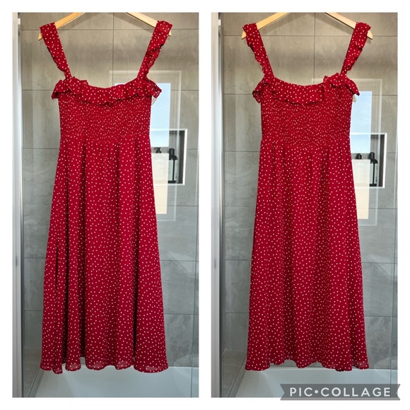 Reformation Dresses & Skirts - Reformation Medium Siesta Midi Dress Ruffle Smocked Polka Dot
